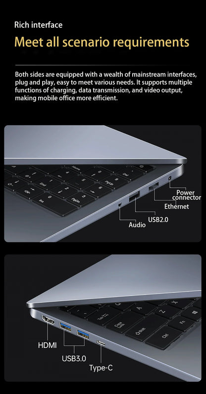 15.6 Inch Laptop Intel Core i9-12900H/i9-10885H Windows 11 Por 2*DDR4 2*M.2 SSD Ultrabook Computer Fingerprint Unlock WIFI5 BT