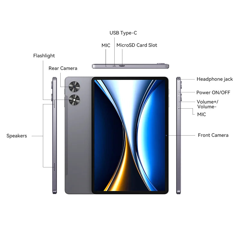 SVITOO Tablet Android 15 2025 11 Inch Unisoc T606 16GB RAM 128GB ROM 8000mAh Battery WiFi 5 BT 5.0 GPS With Case Keyboard Mouse