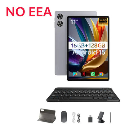 SVITOO Tablet Android 15 2025 11 Inch Unisoc T606 16GB RAM 128GB ROM 8000mAh Battery WiFi 5 BT 5.0 GPS With Case Keyboard Mouse