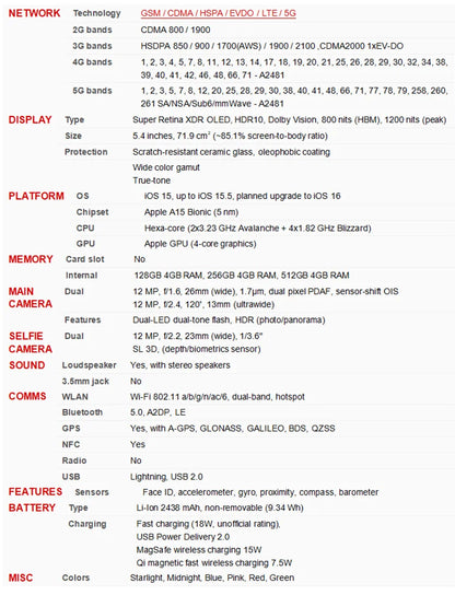 98% New Original iPhone 13 Mini 5G 128GB 256GB ROM 5.4" Super Retina XDR OLED Dual 12MP A15 Face ID Mobile Phone 13mini