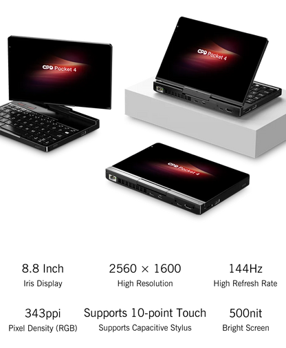 New GPD Pocket 4 2025 Mini Laptop PC 8 Inch AI 9 HX 370 8840U 16/32/64GB RAM 1/2TB NVME SSD 2K 144HZ Full-featured Handheld WIFI