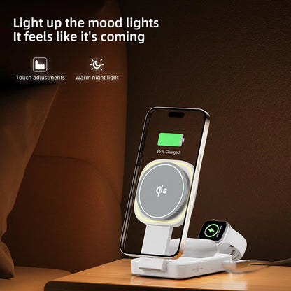 3in1 Magnetic Wireless Charger QI2 Magsafe Folding Wireless Charging Station for iphone 16 pro iWatch AirPods Wireless Charger