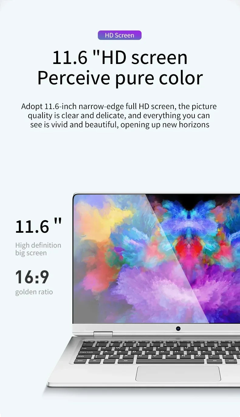 Portable 2 in 1 Laptop Computer Intel N4020 11.6 Inch Touch Screen Notebook Ram 8GB Rom 128GB-1TB SSD Windows 11 Pro PC Computer