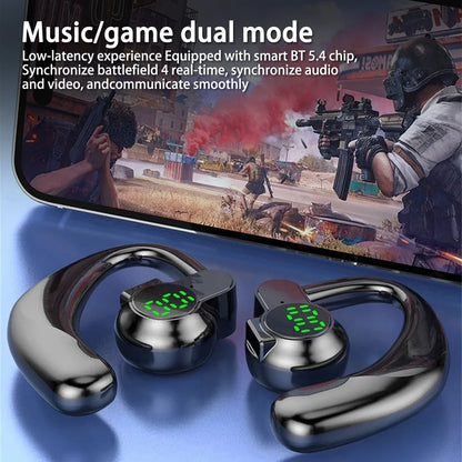 Wireless Headphones Bluetooth 5.4 Ear Hook Earphones with Microphone Handsfree HD Call Noise Cancelling Headset for Driving