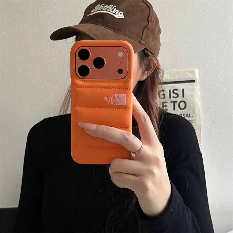 Stylish Down Jacket Phone Case Solid Color The Puffer Case for iPhone17 Air 17Pro ProMax Fashion Soft Phone Cover Case