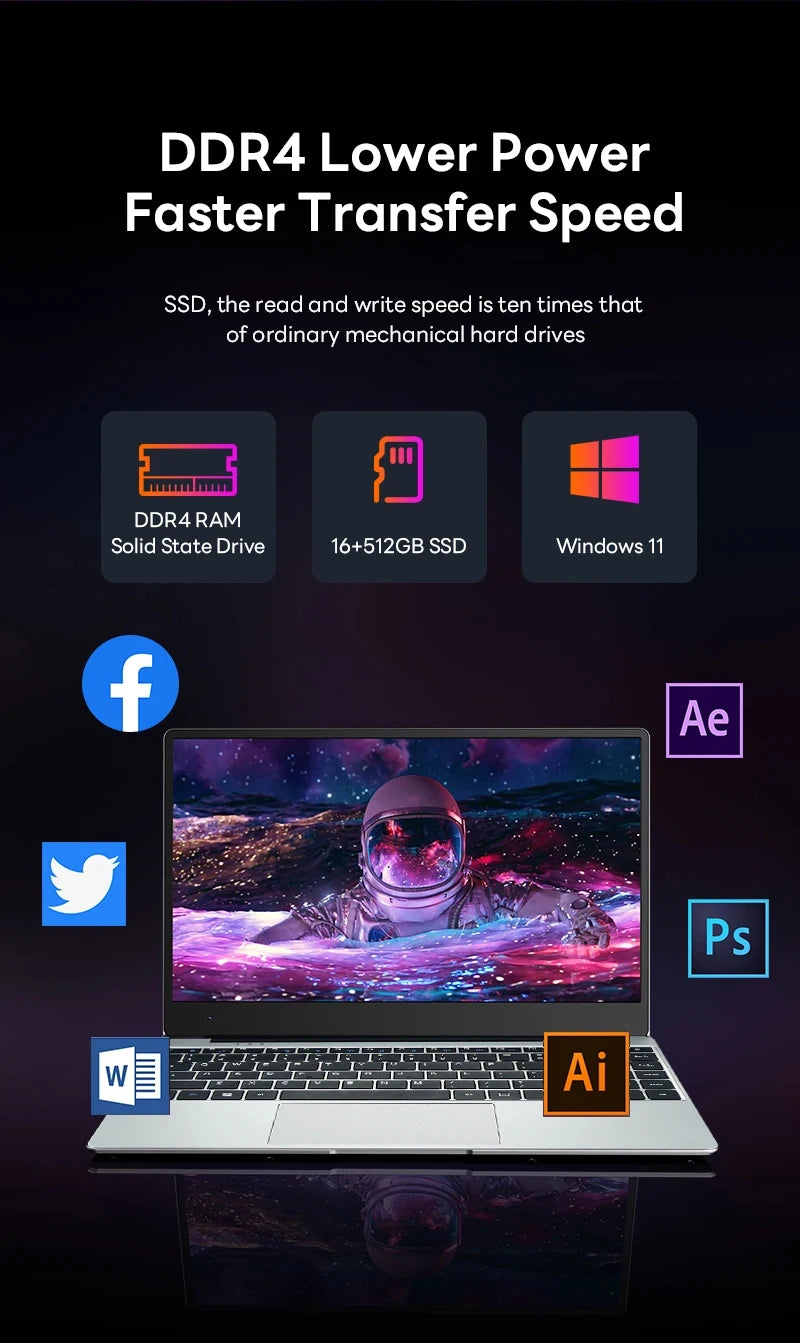 ACEKAMAS 14.1" intel Core i9-10980HK laptop 16GB RAM 1/2TB SSD Portable laptops Windows 11 Pro Office Gaming Notebook computer