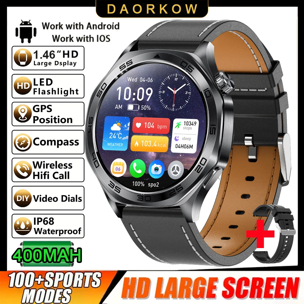 2026 new smartwatch with 1.46-inch IPS display, Ipx8 water resistance rating. 400 mAh battery featuring over 100 activity modes,
