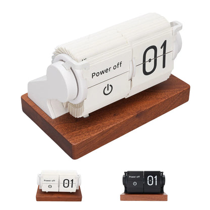 Mechanical  Clock Accurate Timer  Desk Clock Decorative Automatic Page Turning Calendar with Wood Base for Living Room