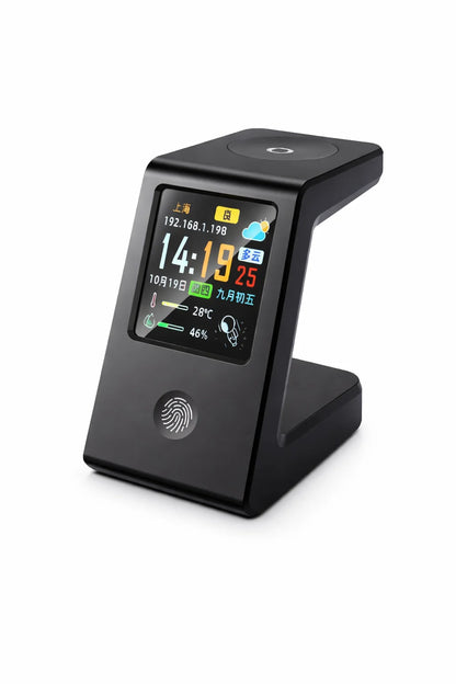 Smart WiFi weather clock, featuring wireless charging for watches, digital table clock, real-time weather display, touch control