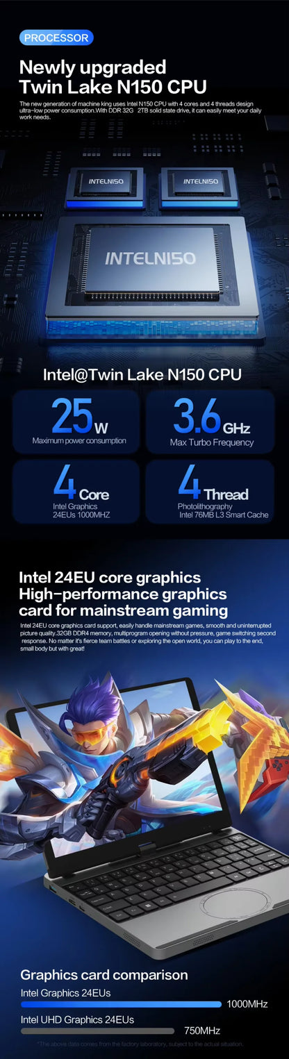 12th Gen Intel Alder Lake N150 Mini Gaming Laptop 10.5inch Touch Screen 16G/32G 512GB 1TB Windows 11 Notebook Tablet PC 2 in 1