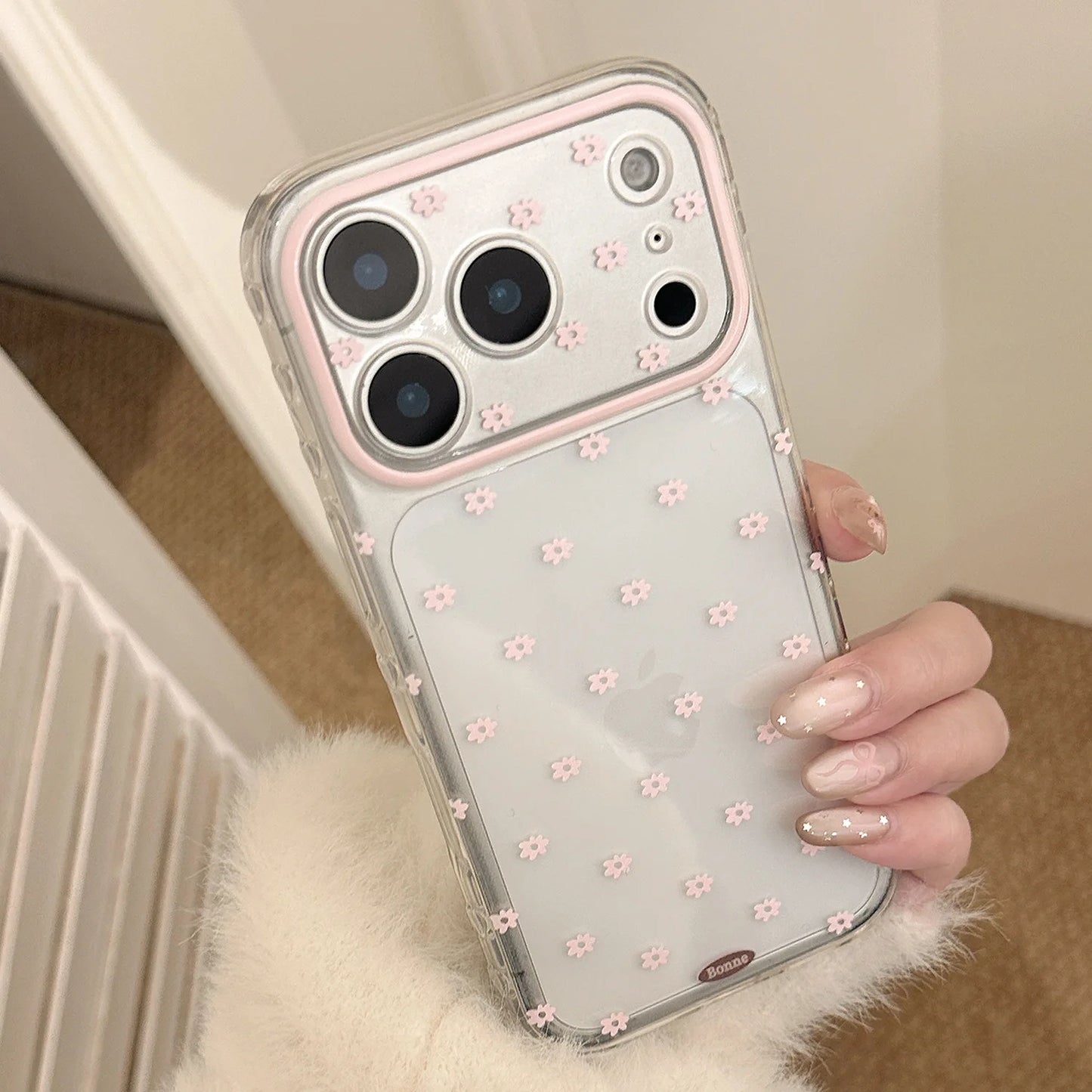 Minimalist Gentle Pink Flowers Transparent Shockproof Protective Phone Cover Case for iPhone 17 16 15 14 13 12 Pro Max