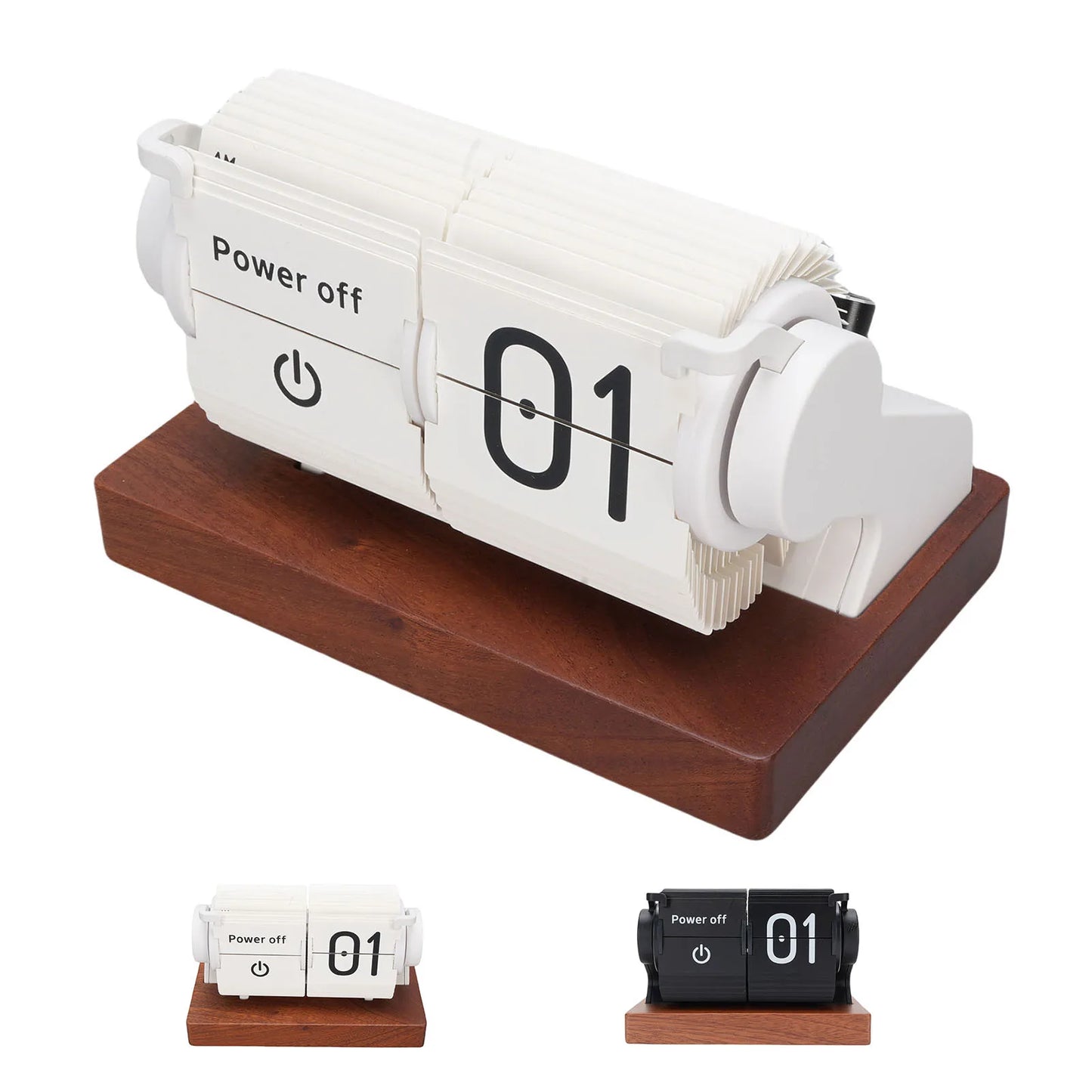Mechanical  Clock Accurate Timer  Desk Clock Decorative Automatic Page Turning Calendar with Wood Base for Living Room