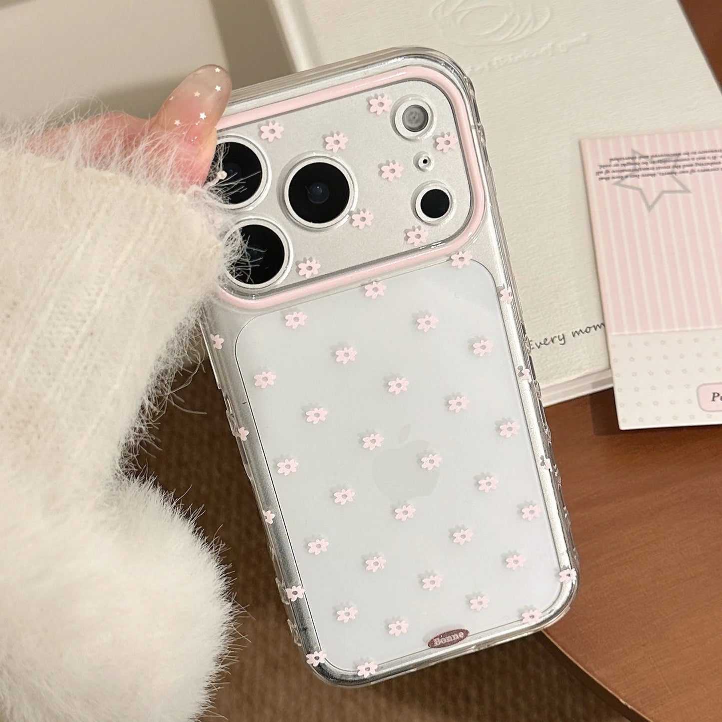 Minimalist Gentle Pink Flowers Transparent Shockproof Protective Phone Cover Case for iPhone 17 16 15 14 13 12 Pro Max