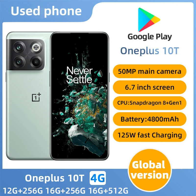 Oneplus 10T 5G SmartPhone CPU Qualcomm Snapdragon 8+ Gen1 Battery capacity 4800mAh 50MP Camera original used phone