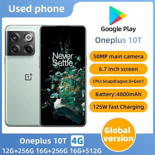 Oneplus 10T 5G SmartPhone CPU Qualcomm Snapdragon 8+ Gen1 Battery capacity 4800mAh 50MP Camera original used phone