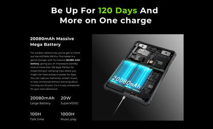 HOTWAV R9 Pro Rugged Tablet 11'' FHD+ 2K Display 20080mAh Massive Battery Pad Android 14 6GB 256GB Camera Global 4G Tablet PC
