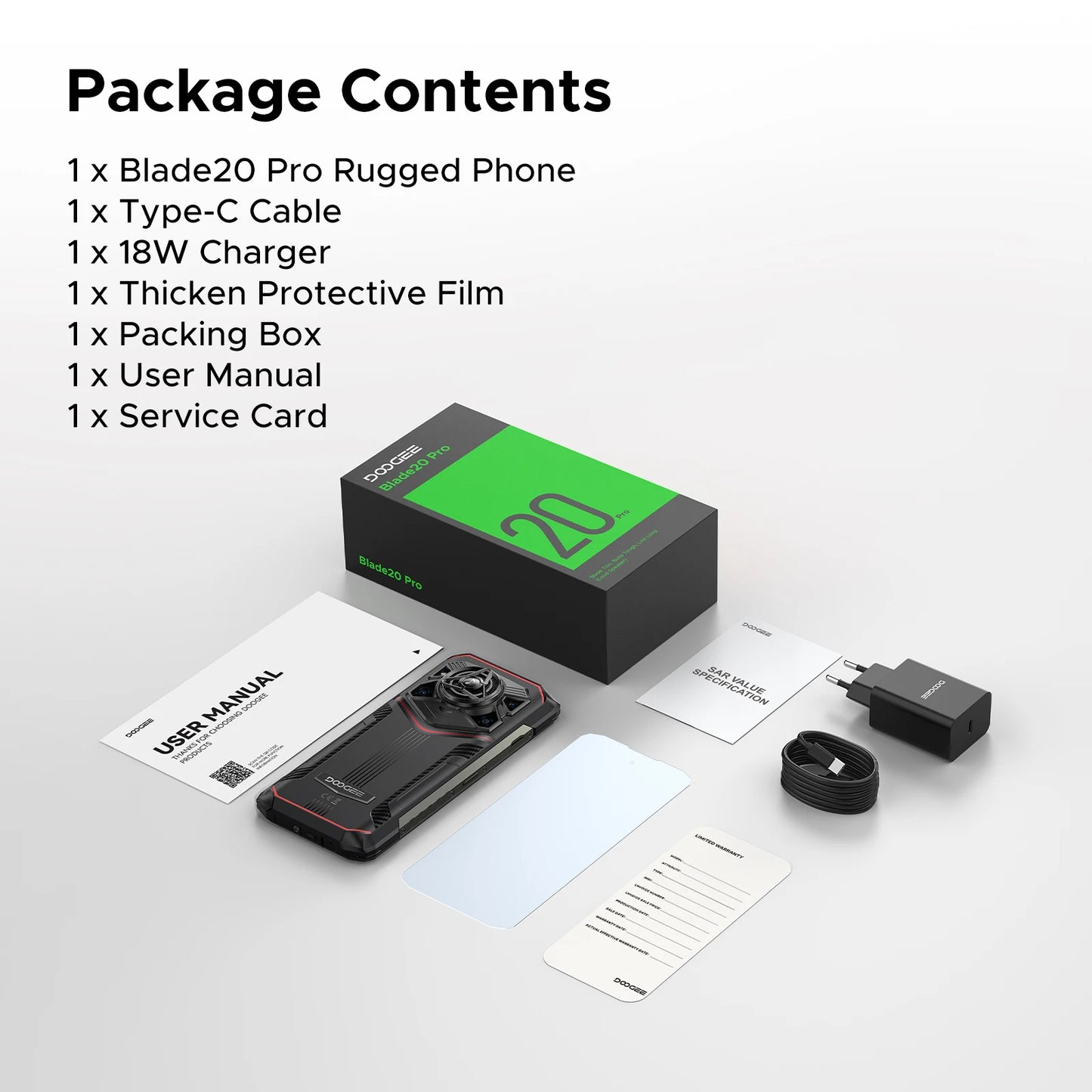 DOOGEE Blade20 Pro Rugged Phone 6.6'' Screen Gemini AI 125dB Speaker 11800mAh Battery 24GB(6+18) 256GB Android 15 NFC Smartphone
