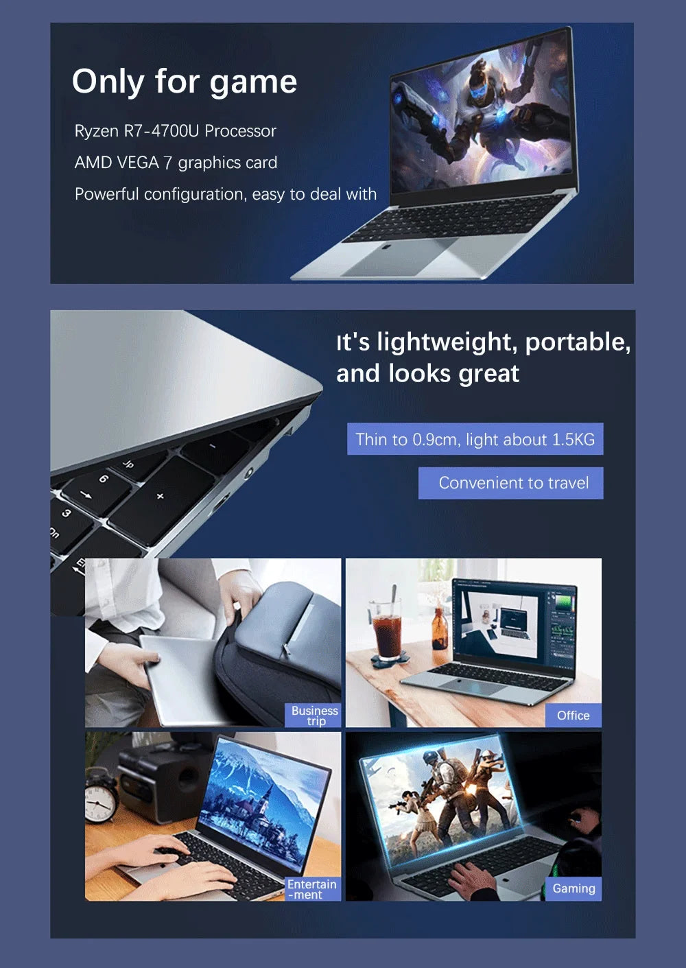 NEW Thin and light Laptop 15.6 inch AMD R7 4700U Backlit Keyboard Windows 11 32GB DDR4 2TB Fingerprint Gaming Laptop Computer