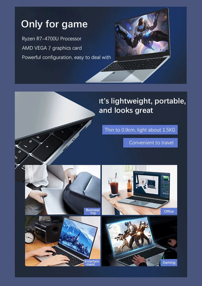 NEW Thin and light Laptop 15.6 inch AMD R7 4700U Backlit Keyboard Windows 11 32GB DDR4 2TB Fingerprint Gaming Laptop Computer